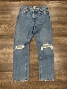 H&M Women's Straight Leg Distressed Blue Jeans